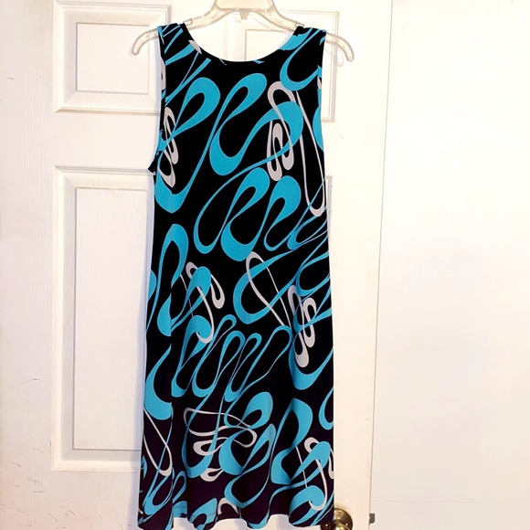 Lily Black Geo Sky Blue Swirls Print Sleeveless Dress - Picture 5 of 11